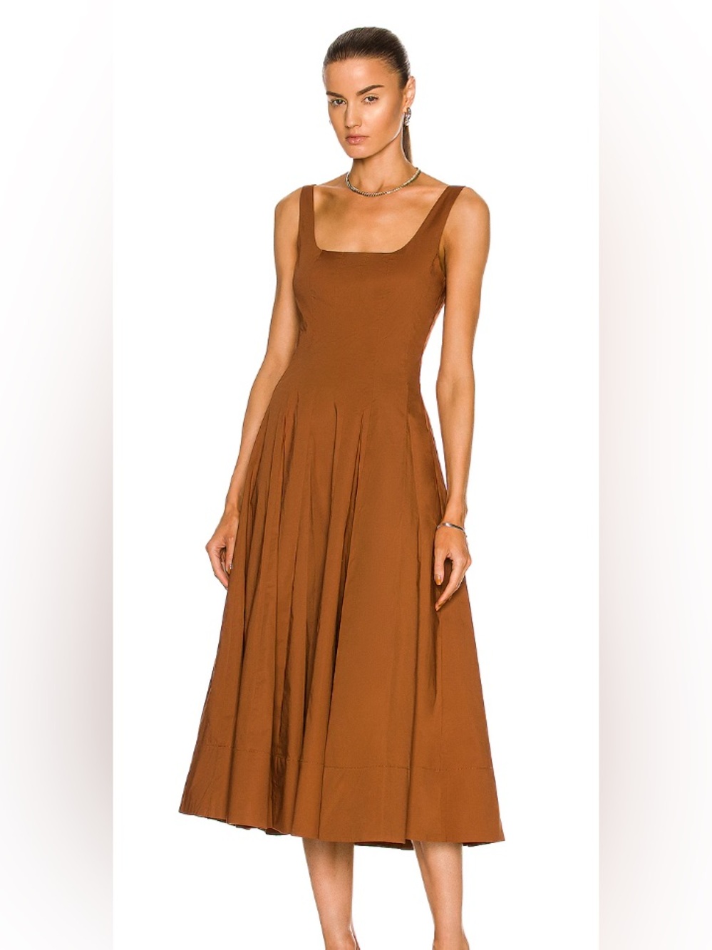 STAUD Midi Wells Dress in Tan